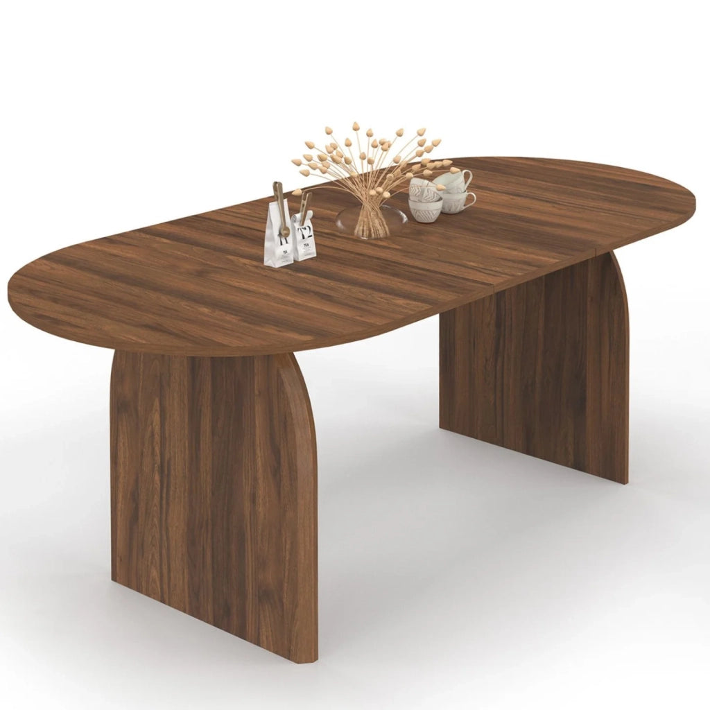 IDMarket - Tavolo da pranzo ovale japandi allungabile EDITH 6-10 persone noce 160 - 200 cm