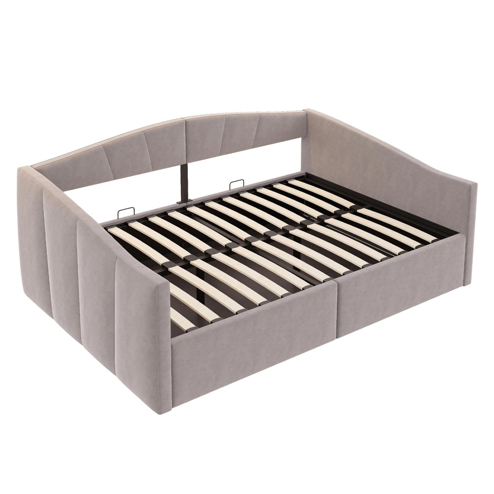 Divano letto matrimoniale 140x200cm - Xylo - grigio chiaro, idraulico, doghe