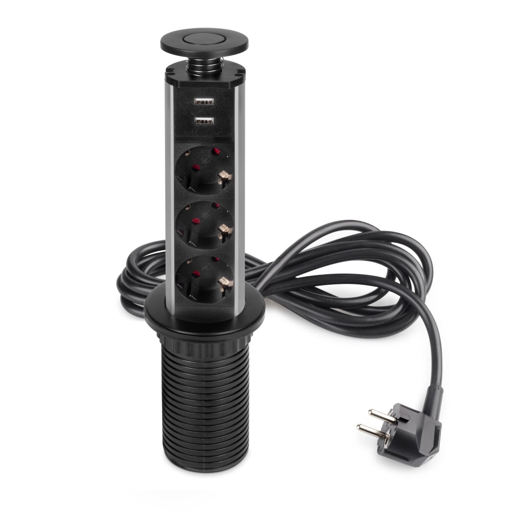 Emuca Multiconnettore estraibile Vertikal, EU, Verniciato nero, Tecnoplastica e Alluminio, 1 u.
