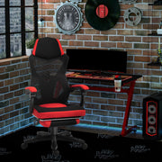 Sedia da ufficio gaming ergonomica con schienale reclinabile e poggiapiedi, in poliestere nero