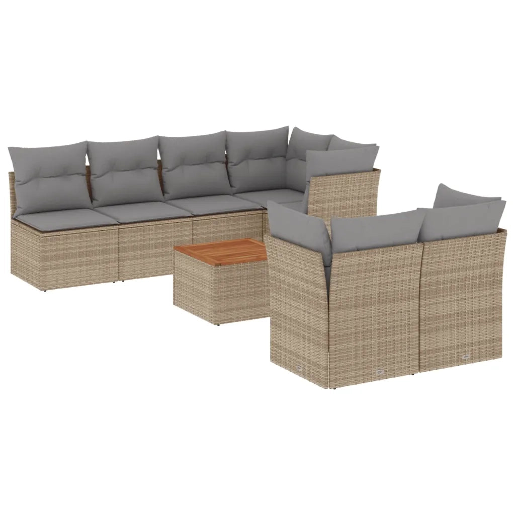 Set Divano da Giardino 8 pz con Cuscini Beige in Polyrattan