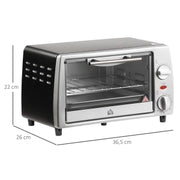 Mini Forno Elettrico 10 L 750 W Argento e Nero con Temperatura 100-230°C; Timer 60 Min; Teglia e Griglia
