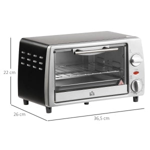 Mini Forno Elettrico 10 L 750 W Argento e Nero con Temperatura 100-230°C; Timer 60 Min; Teglia e Griglia