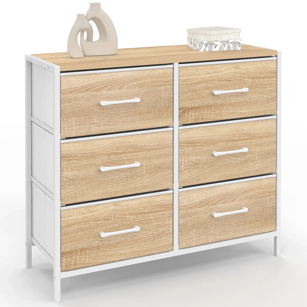 IDMarket - Cassettiera in tessuto a 6 cassetti UTAH 80 cm Mobile contenitore di design industriale in legno e bianco
