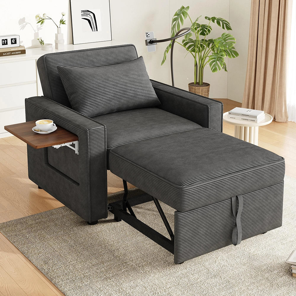 Divano letto pieghevole - Xylo - Con USB, 1 posto, velluto, grigio