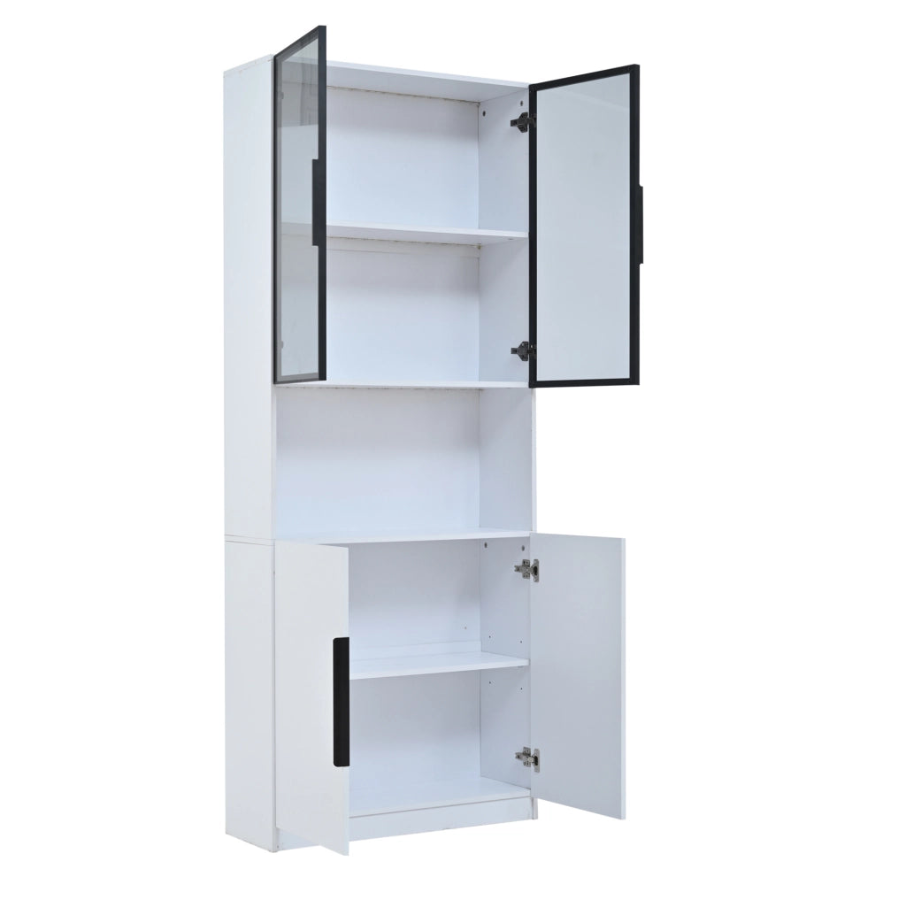 Vetrina moderna con ante in vetro e LED; 80 x 30 x 200 cm; bianco