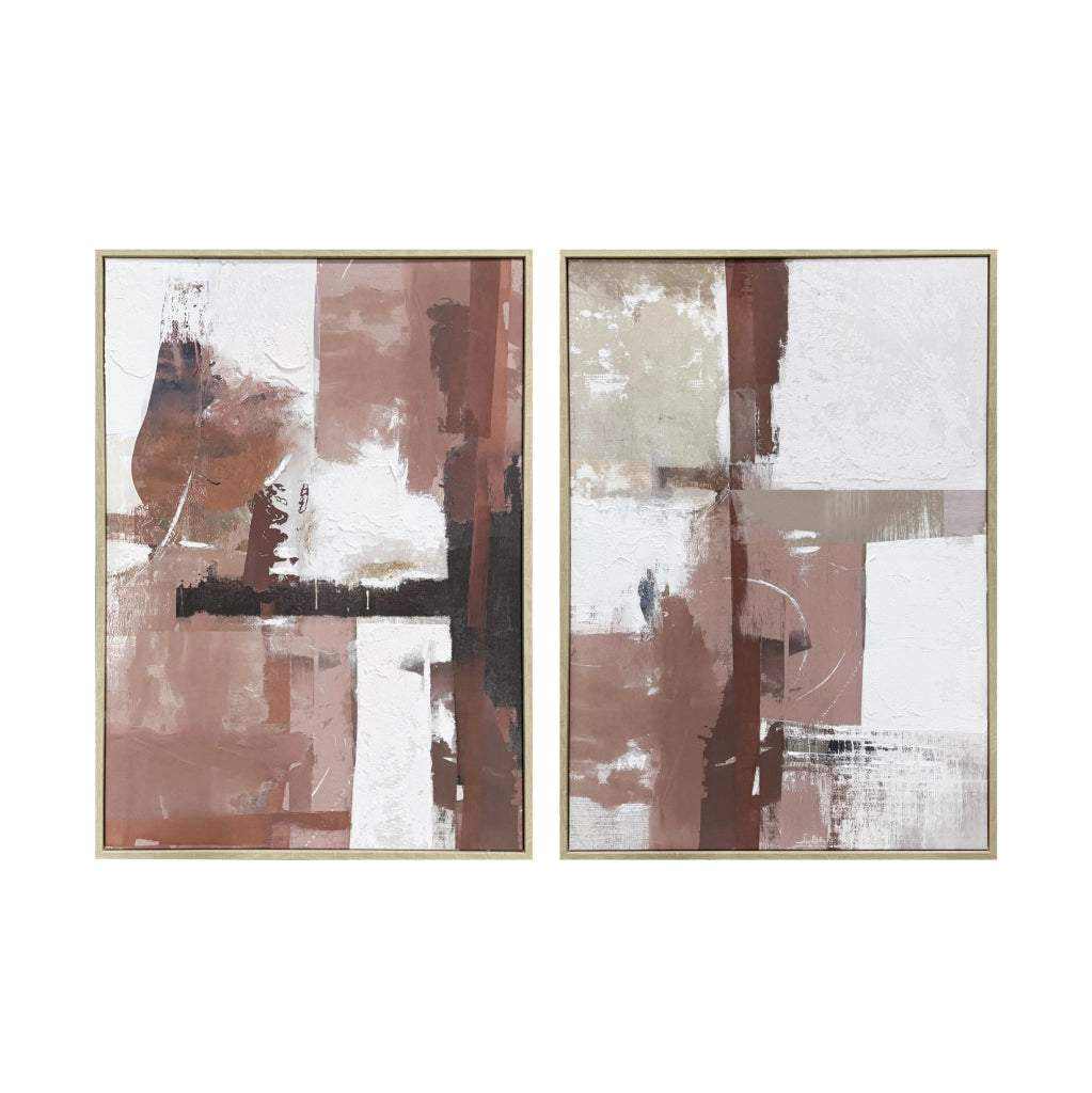 Dittico di tele astratte incorniciate Hispanohogar stampa e pittura rosa 72x52