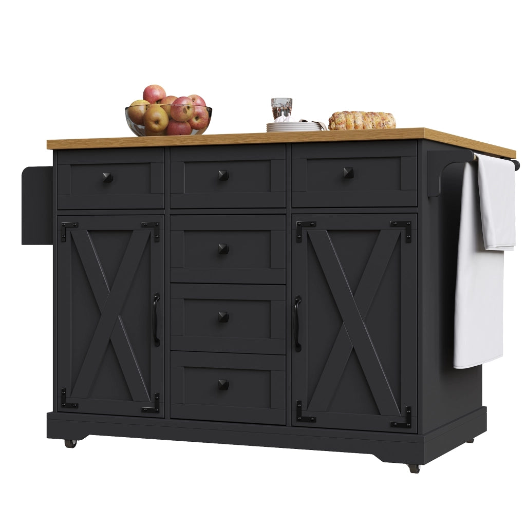 OKWISH Carrello da Cucina con Piano Pieghevole e Vano Contenitore Mobile Stile Moderno per Cucina Sala da Pranzo MDF Nero