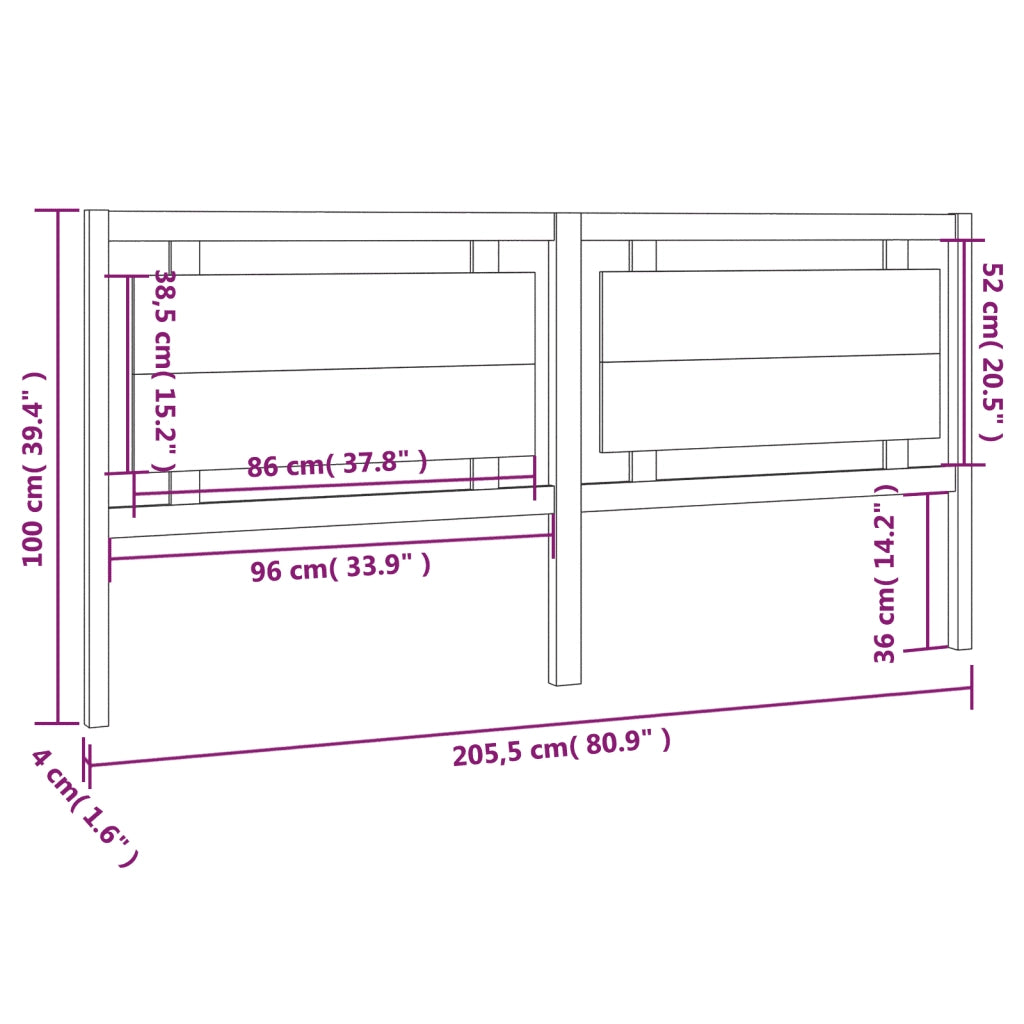 Testiera per Letto-Testata-Testiera Decorativa 205,5x4x100 cm in Legno Massello di Pino 318947