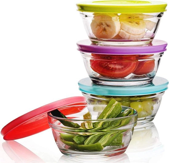 Set di 4 contenitori in vetro a forma di pallina con coperchi - 250 ml - contenitori di conservazione alimentare stivellabili