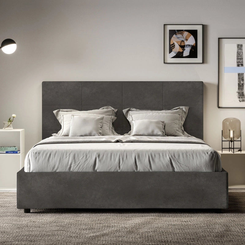 Letto imbottito Matrimoniale francese 140x210 cm Mika - Senza rete,Microfibra,Grigio
