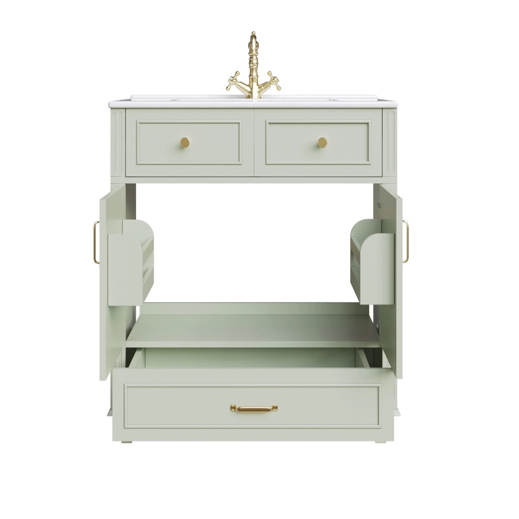 Mobile Sottolavabo con Lavabo in Ceramica ¨C MINIMAL ¨C Cassetto Soft-Close, Verde, 81x45.5x86.5 cm