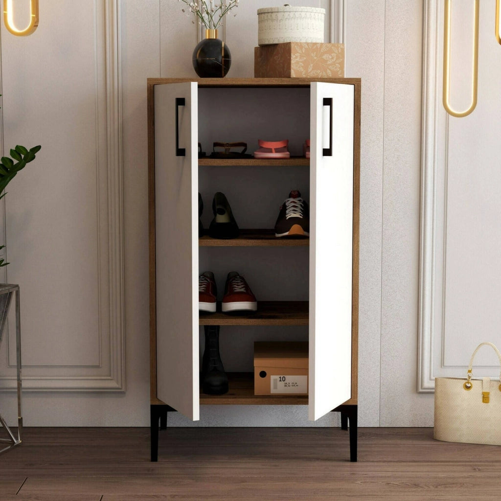 Scarpiera Axarix, Mobile portascarpe, Armadio da ingresso multiuso, Mobiletto per calzature, 60x35h111 cm, Noce e Bianco