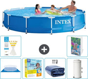 Piscina Rettangolare in Acciaio - 366 x 76 cm - Blu - Inclusa Copertura - Kit di Manutenzione - Ombrellone Solare - Pompaggio Piscina - 7 pezzi