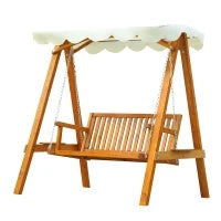 Dondolo da Giardino Stile Classico Legno Massello di Pino Conforme alle Norme di FS Tettuccio Parasole in Tessuto di Poliestere con Rivestimento di PA 162x130x185cm 240kg