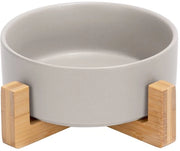 Ciotola alimentare ceramica con supporto in bambù per gatti e piccoli cani (400 ml, grigio - unico)