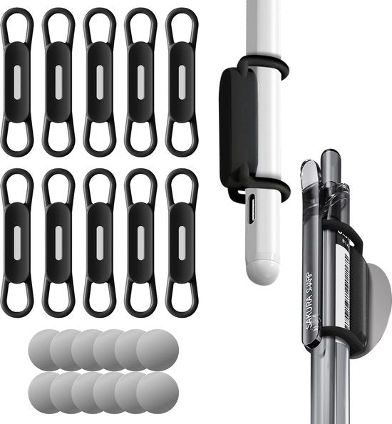 10-pack di penne adesive, astuccio per penne in silicone regolabile per scrivania, frigorifero, lavagne, penne adesive, accessori per scrivania, organizzatore per pennarelli (nero)