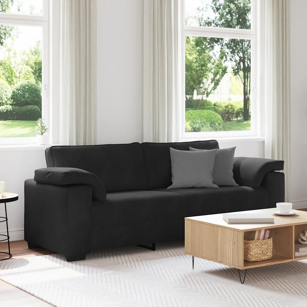 Divano a 3 Posti-Sofa 3 Posti Nero 178 cm in Velluto