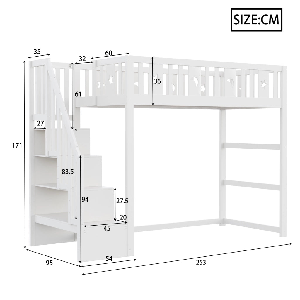 Letto a castello funzionale in legno massello 90x200 cm