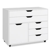 Armadietto laterale per archivio e supporto per stampante per soggiorno studio, Com¨° a 5 cassetti con porta 5 ruote Bianco-Armadi da ufficio