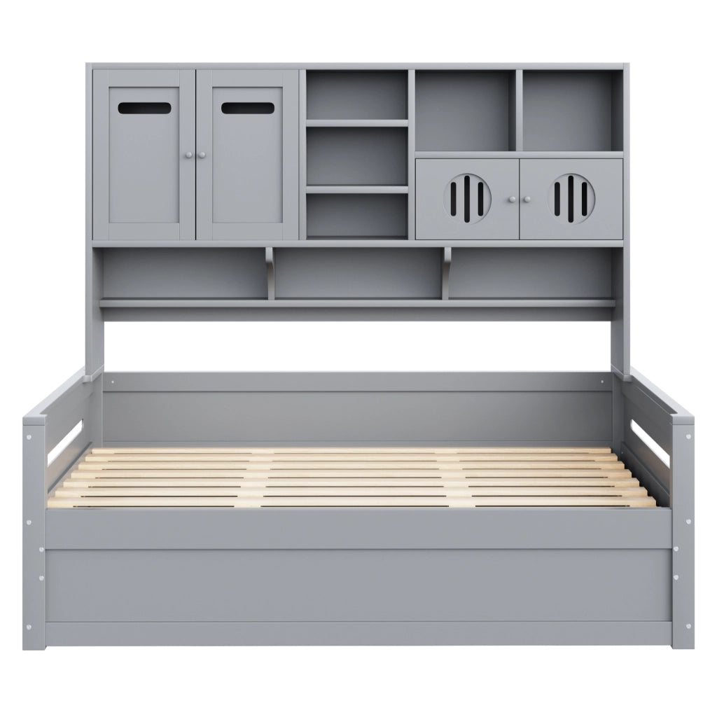 LETTO Singolo 90x200 cm in Legno Grigio con vano contenitore idraulico