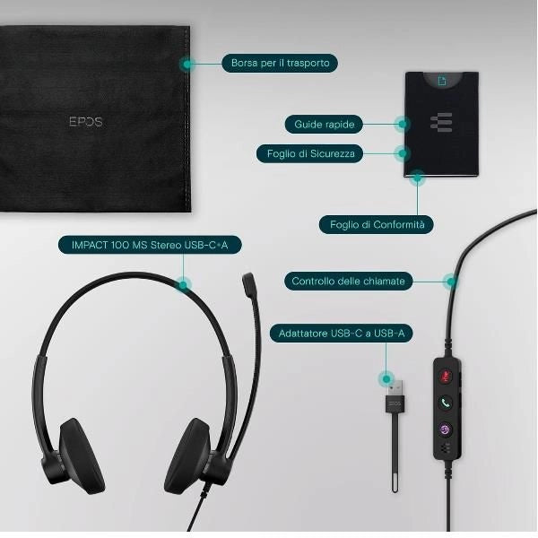 Epos 1001419 cuffia e auricolare cablato a padiglione ufficio usb type-c / usb type-a nero