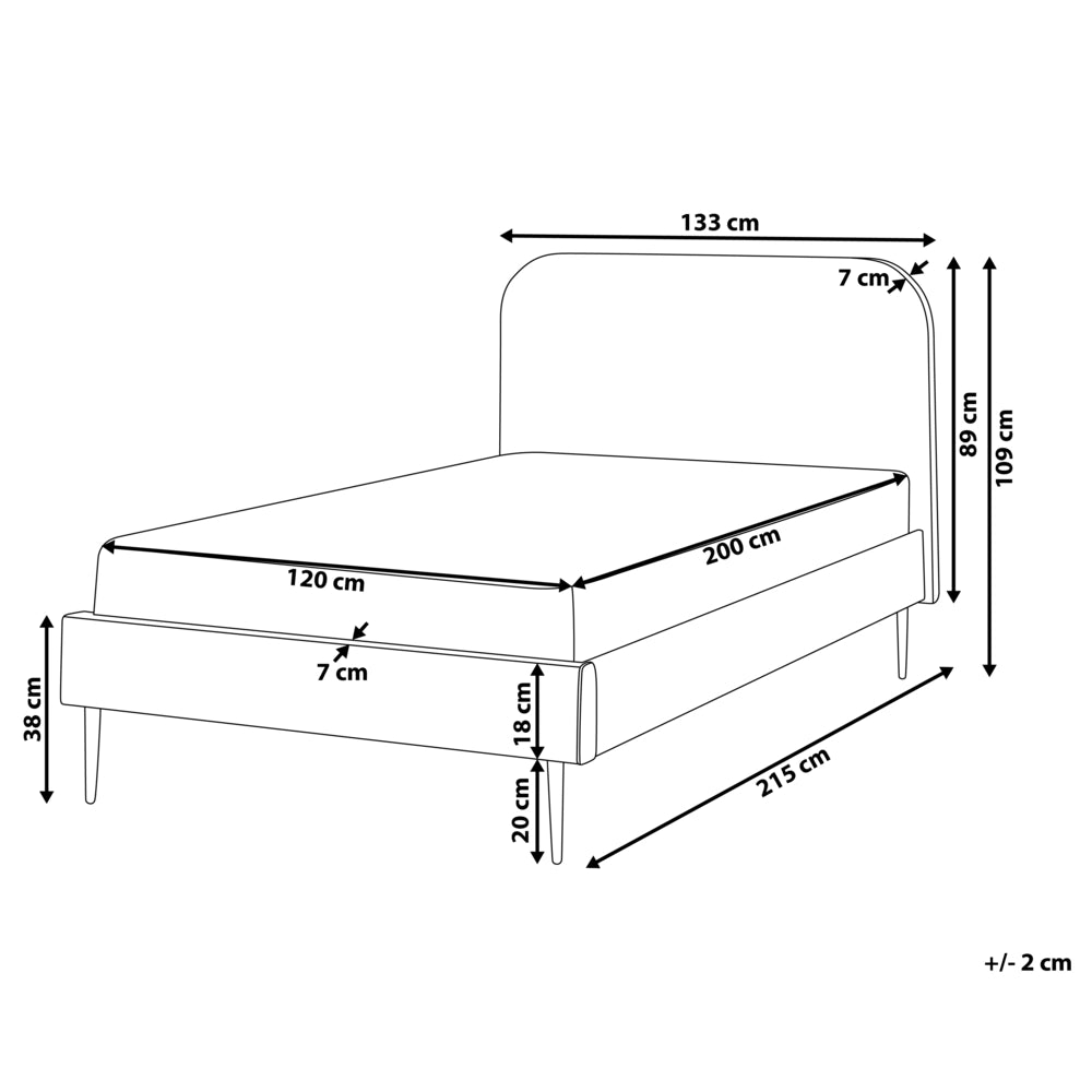 Letto beige velluto tappezzeria doppia dimensione gambe dorate testiera con rete a doghe 120 x 200 cm design minimalista