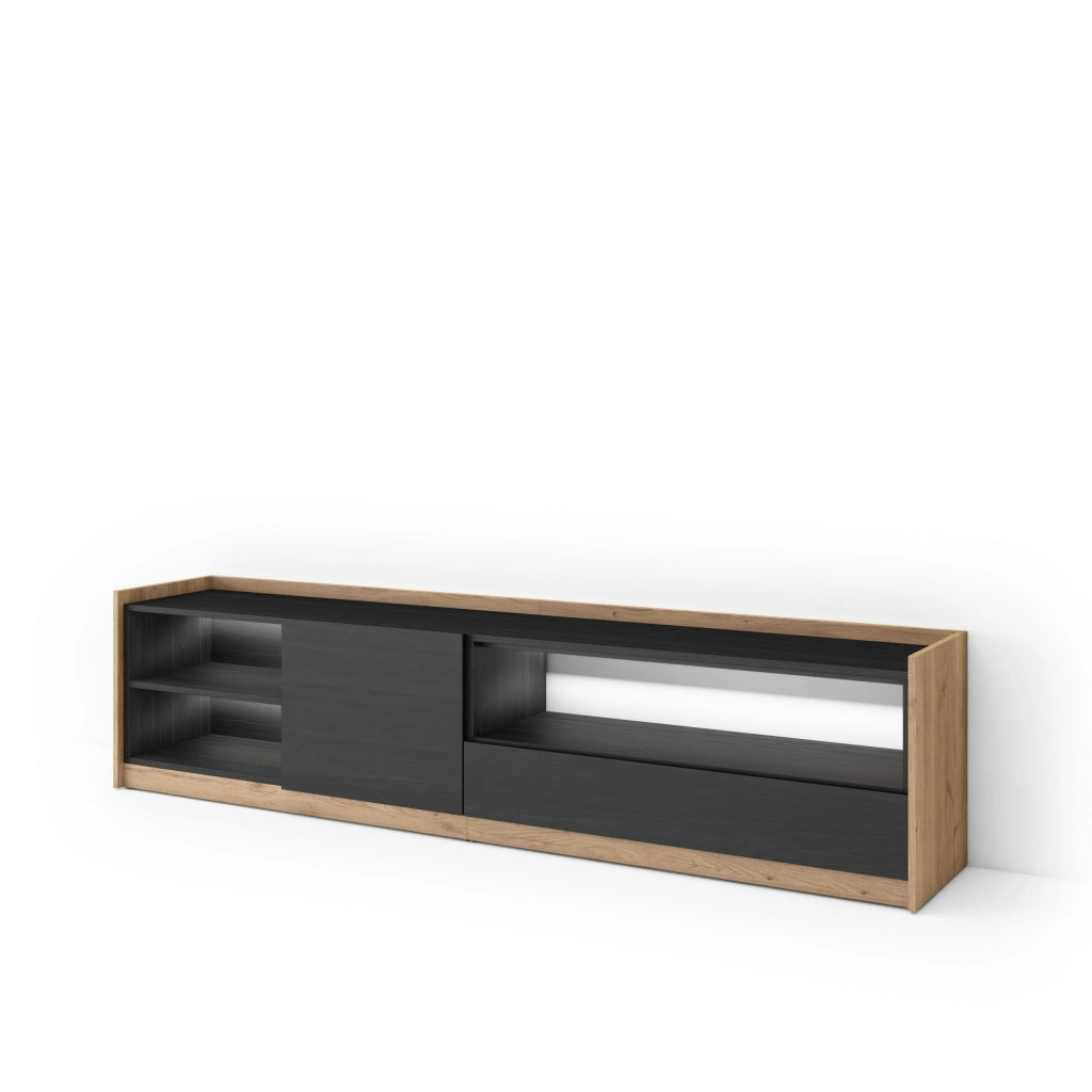Mobile TV Soggiorno, 207x50x37 cm, Per TV fino a 80", LED, Nero e rovere