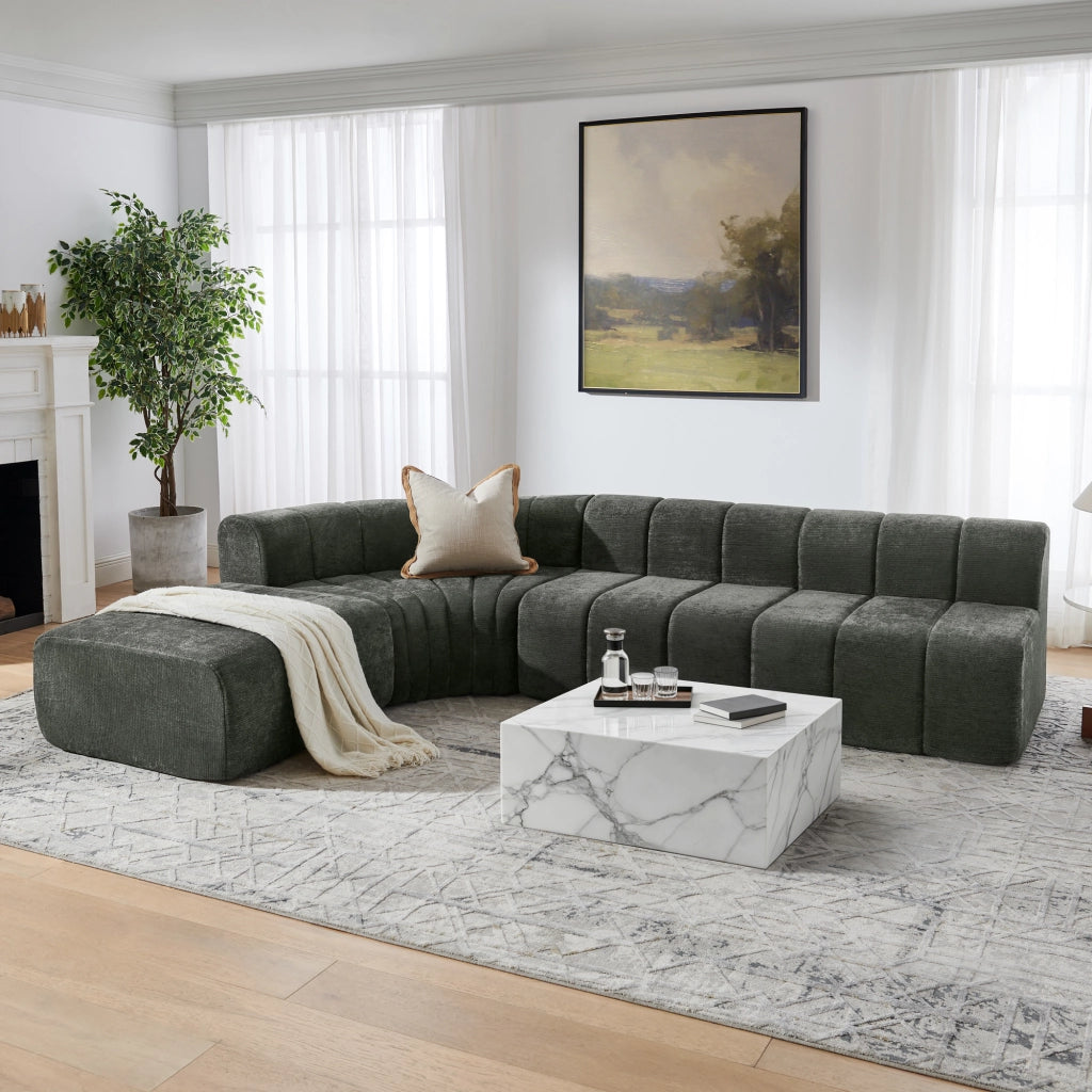 Divano angolare modulare 4 posti con moduli combinabili senza schienale e imbottitura elastica in chenille nero