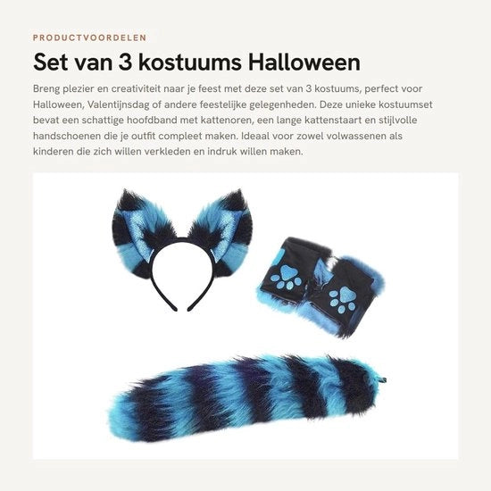Set di costume per gatti da 3 pezzi - Code: 12345 - Code prodotto: 67890 - Code di articolo: ABCD - Lunghezza della coda: 40 cm - Accessori per gatti - Accessori per festa - Accessori per San Valentino