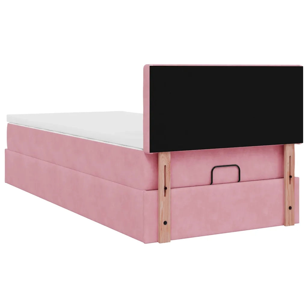 Struttura Letto Pouf con Materasso Rosa 90x200 cm in Velluto 3311896