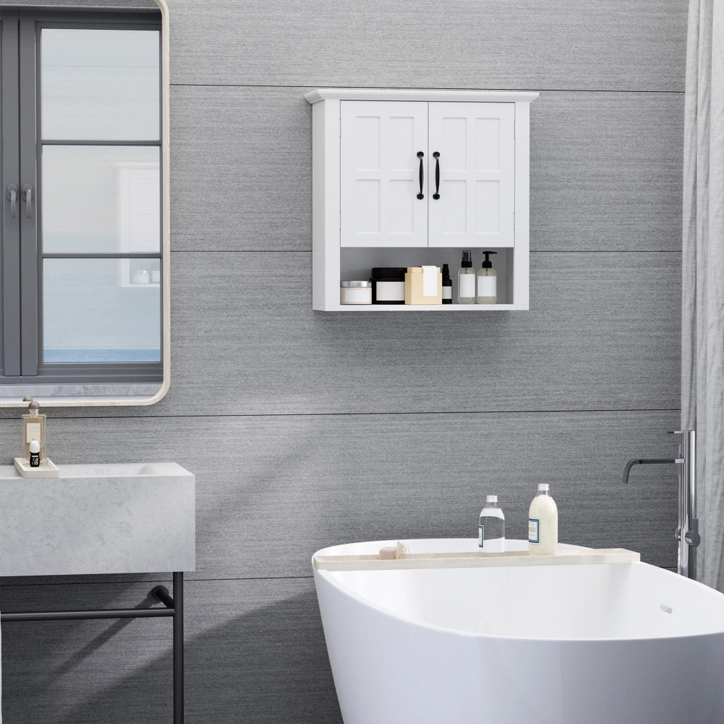 Armadietto da Bagno Pensile ¨C zephmum ¨C Bianco 60x20x58 cm