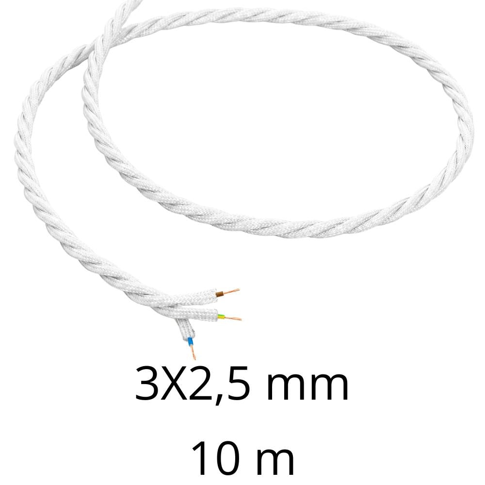 Cavo elettrico intrecciato bianco per impianti a vista *** lunghezza metri 10, sezione conduttore 3x2,5mmq, confezione 1
