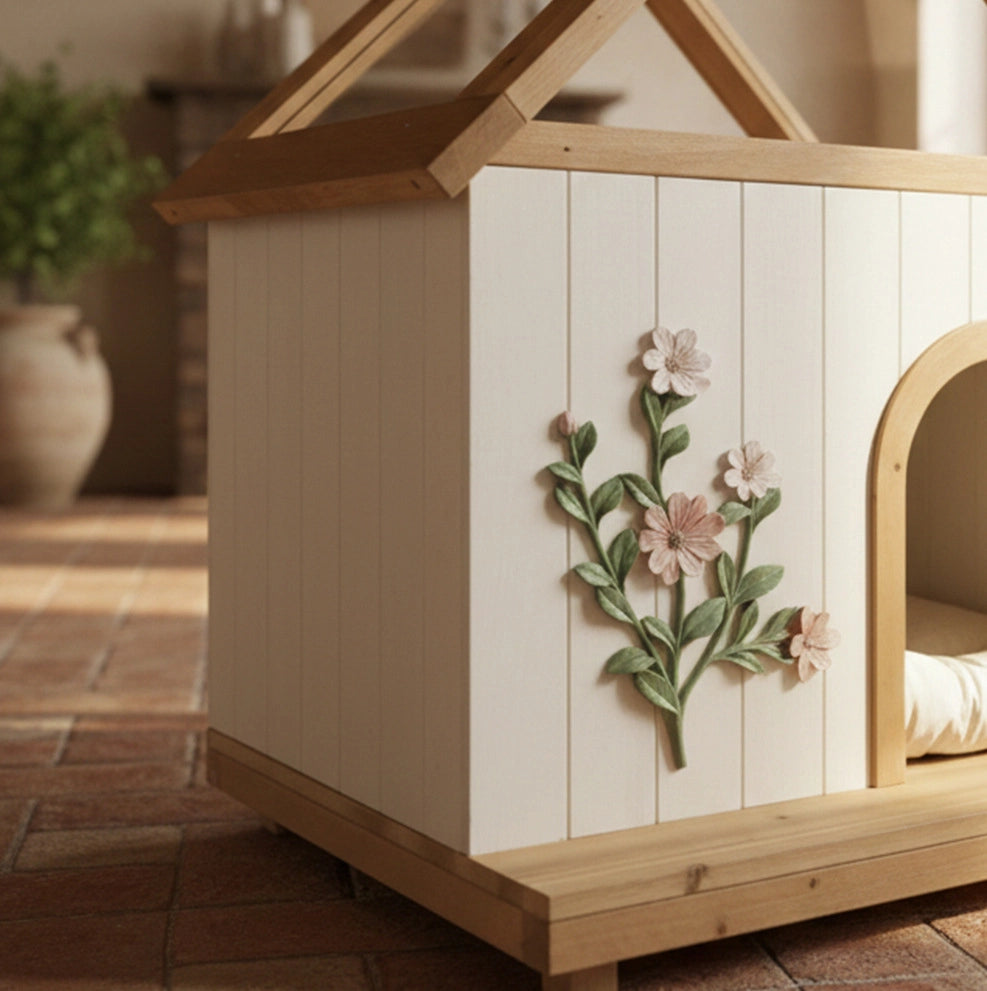 Casetta per gatti e cani di piccola taglia in legno con tetto in acrilico 60x55x80 cm; bianco