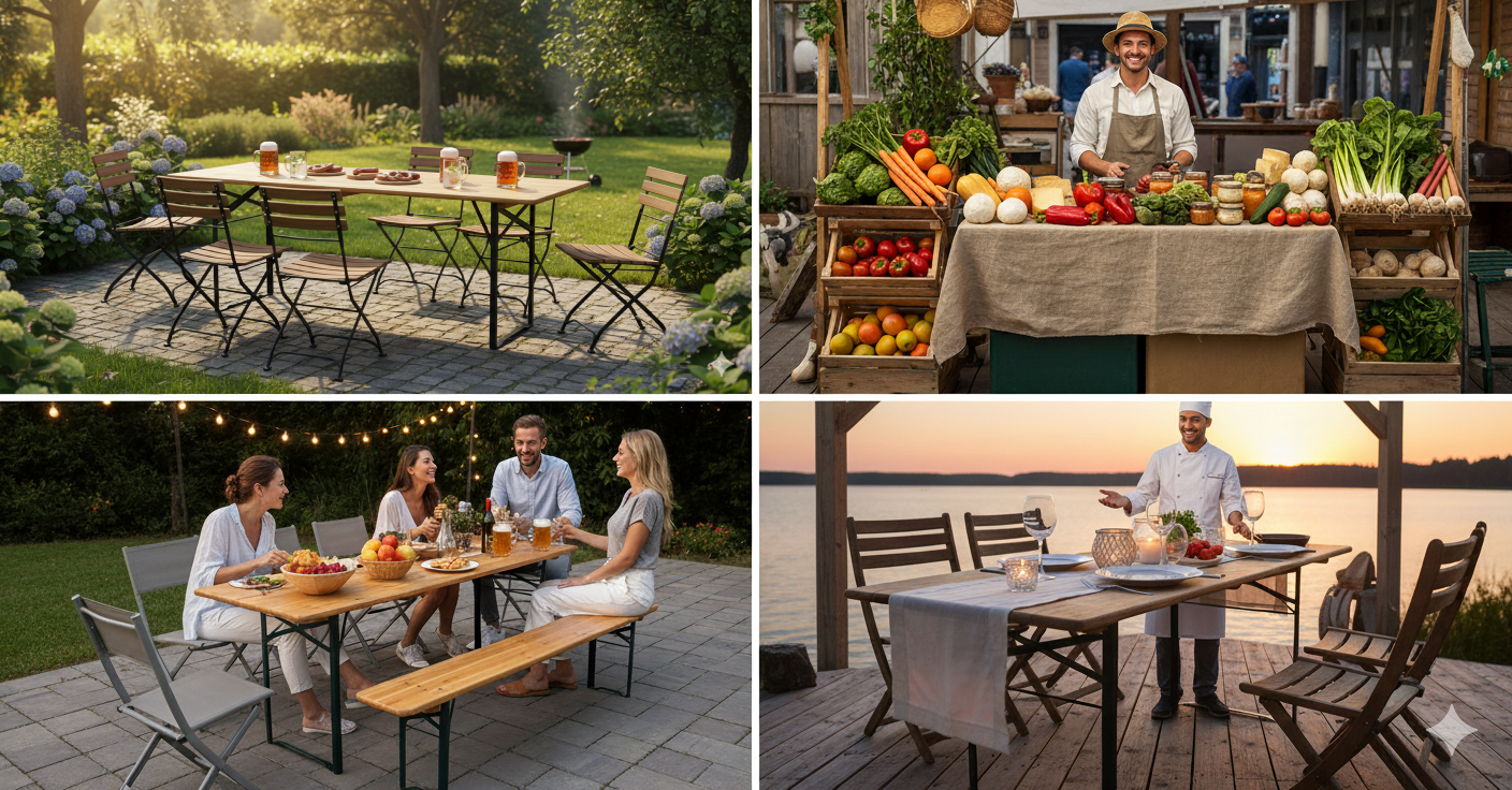 Tavolo Birreria da Giardino 220x80x78 cm in Ferro Piano in Legno