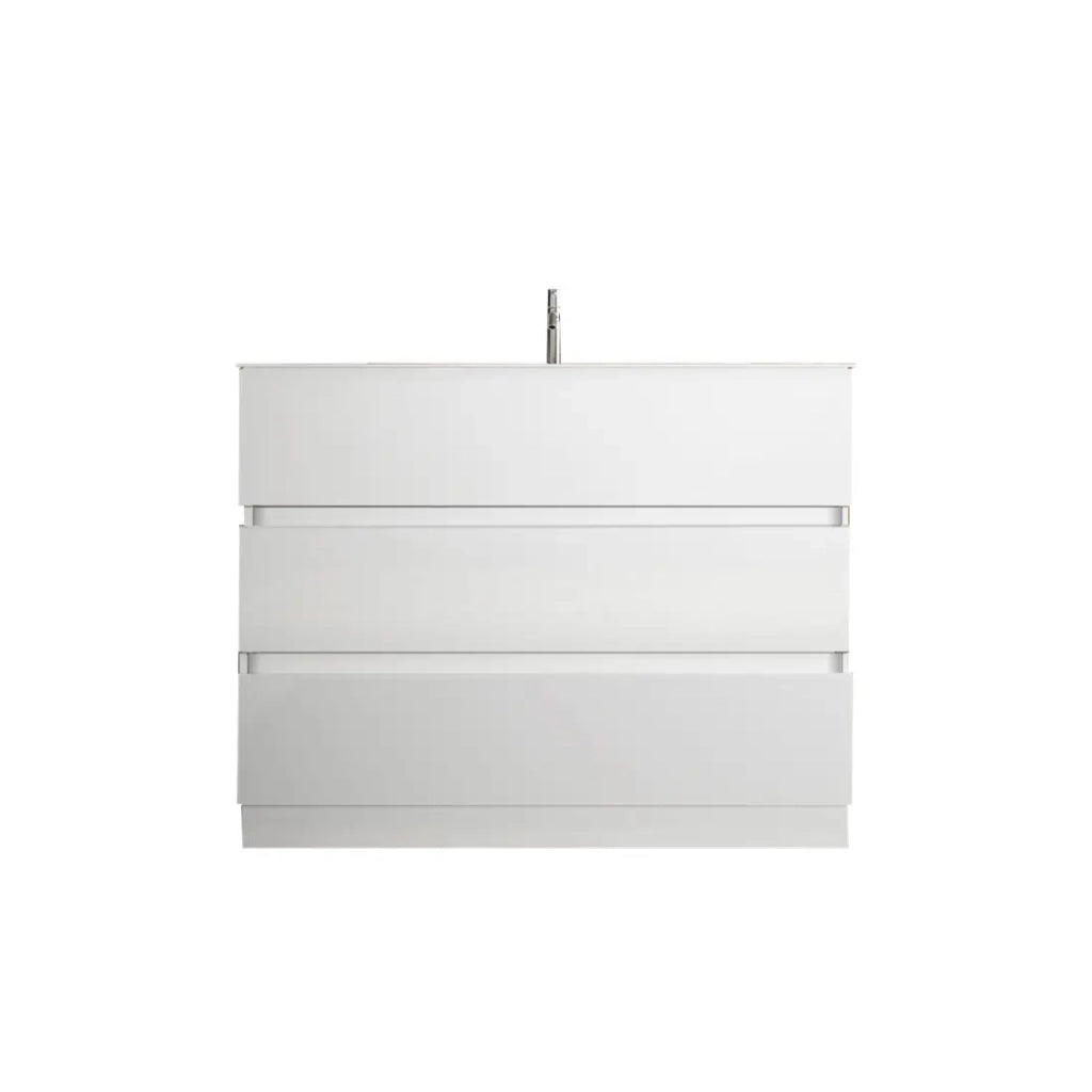 Mobile da bagno con 1 lavabo e 3 cassetti, lunghezza 82 cm, collezione VIENNA. Colore bianco lucido.