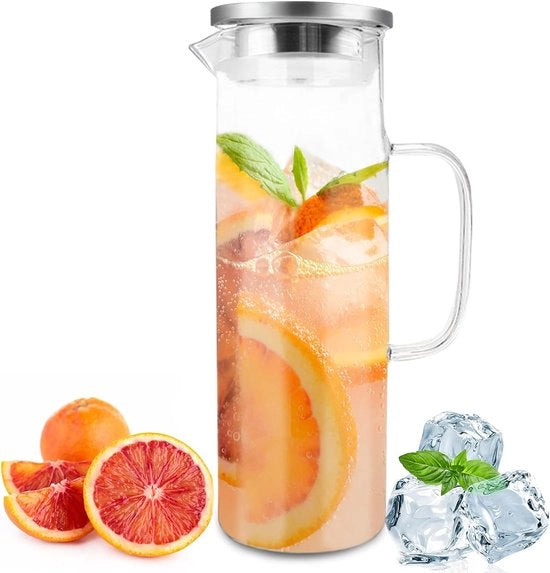 Caraffa acqua in vetro borosilicato con coperchio in acciaio inossidabile - Ideale per bevande - 1 pezzo - Translucido - Vetro borosilicato