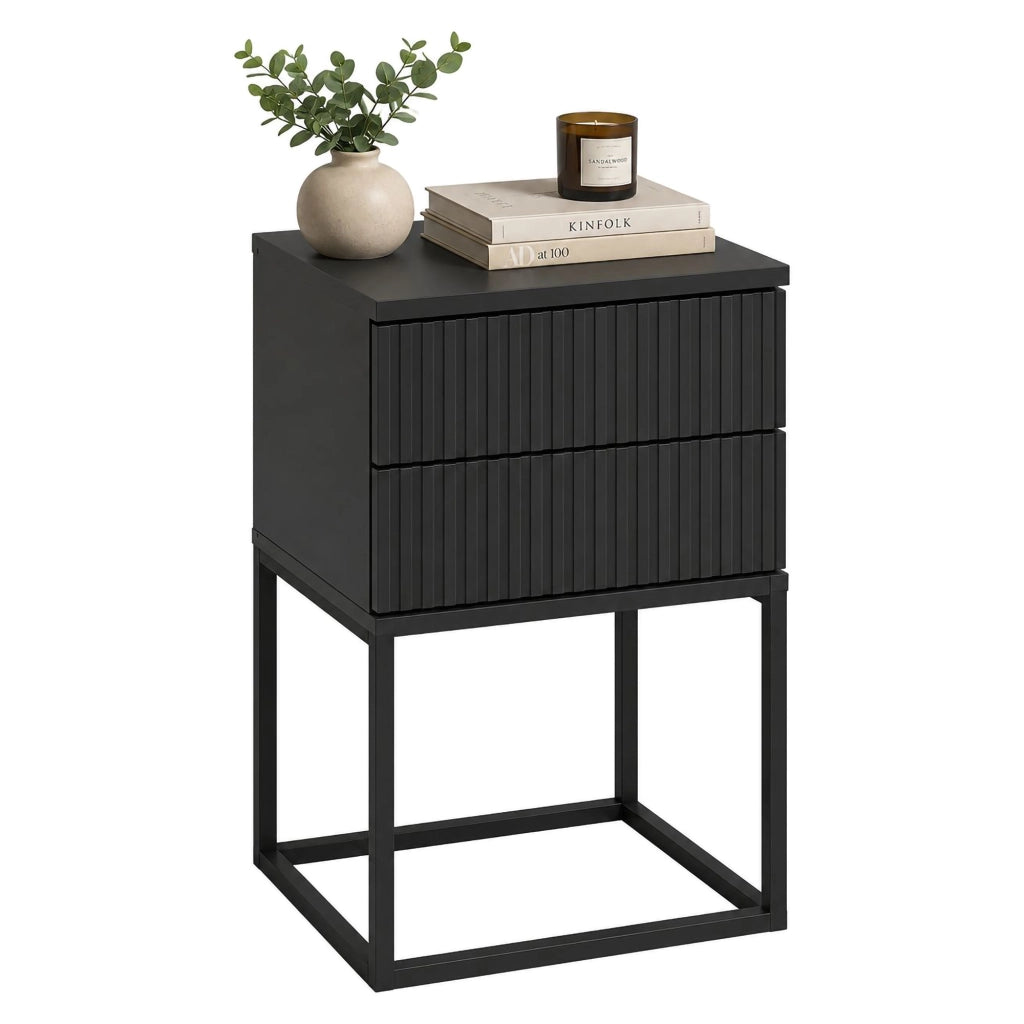 Lehatava, Comodino 2 Cassetti, 40x39x65h cm Nero Antracite