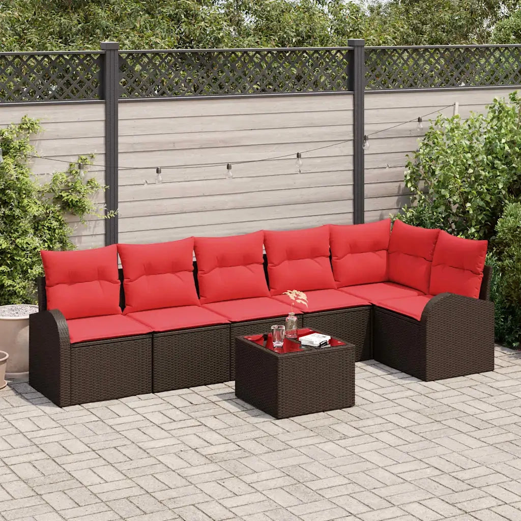 Set Divano da Giardino 7 pcs Marrone e Rosso polyrattan 3354743