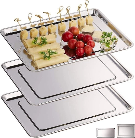 Servizio da Tavola, 3 pezzi, RVS, resistente al lavastoviglie, piatto, formaggio, party, servizio da dessert, M, argento