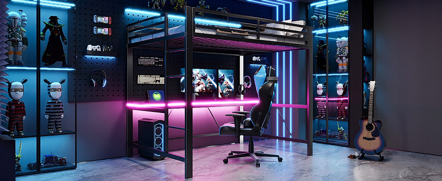 Letto da gaming in metallo - Xylo - 140x200 - Nero - LED USB