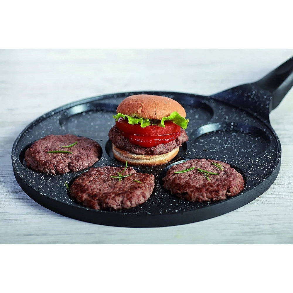 Trade Shop - Padella Multifunzione Per Pancake Frittelle Nero A 7 Fori Stampi Antiaderente 62432 -