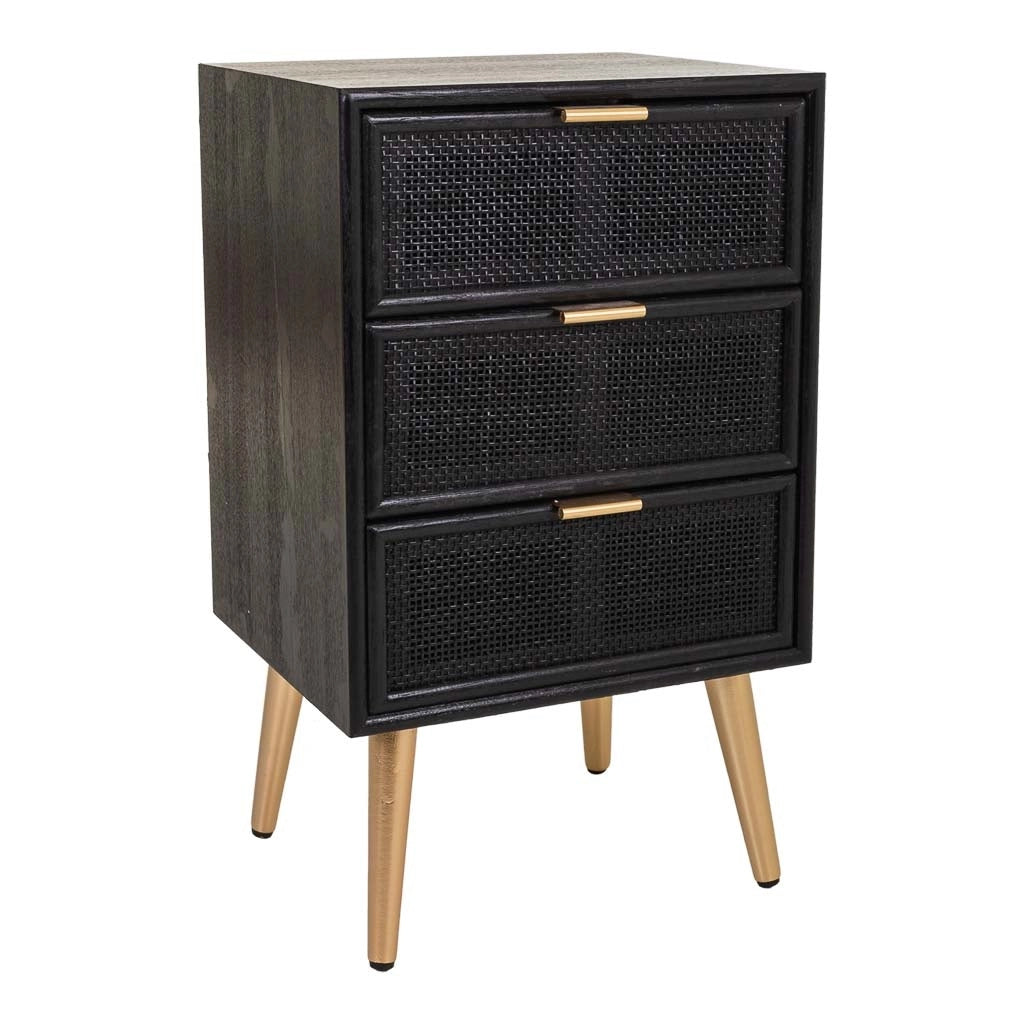 Comodino in legno laccato nero e rete 42x36,5x71