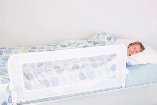 Barriera di Sicurezza per Letto - Opacoscatolabile e Portatile - Adatto per Letti con Sostegno a Lattice, Sostegno a Camerotto e Sostegno a Pavimento fino a Matrimoniale - 110cm Larghezza x 50cm Altezza - Bianco - Modello G7742