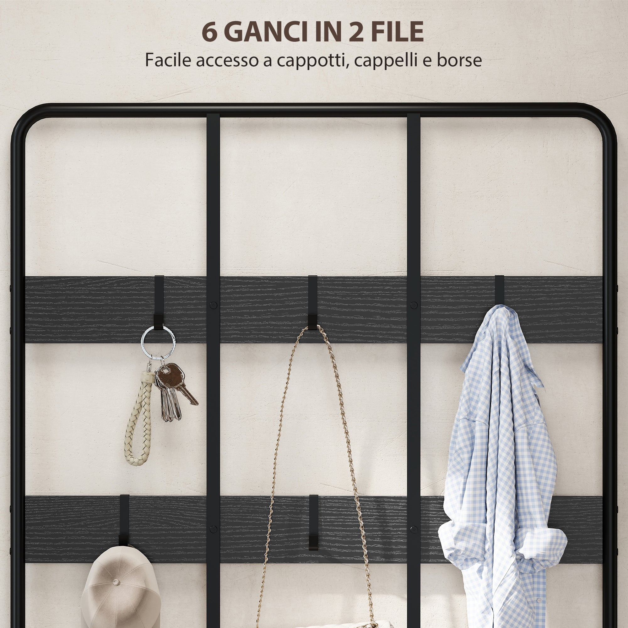 Mobile Ingresso Appendiabiti con Mensola e Scarpiera 91x36x180 cm Struttura in Metallo Nero