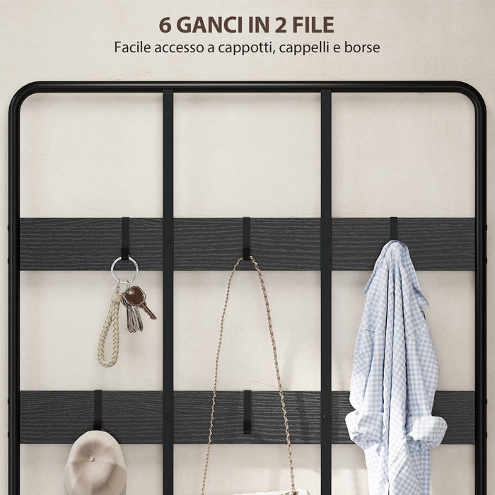 Mobile Ingresso Appendiabiti con Mensola e Scarpiera 91x36x180 cm Struttura in Metallo Nero