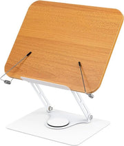 Polo Plus - Stendardo in legno per leggere e cucinare - Libreria 360° regolabile - Stendardo pieghevole - Clip per pagine elastiche - Supporto per laptop, rivista, documento, partitura musicale