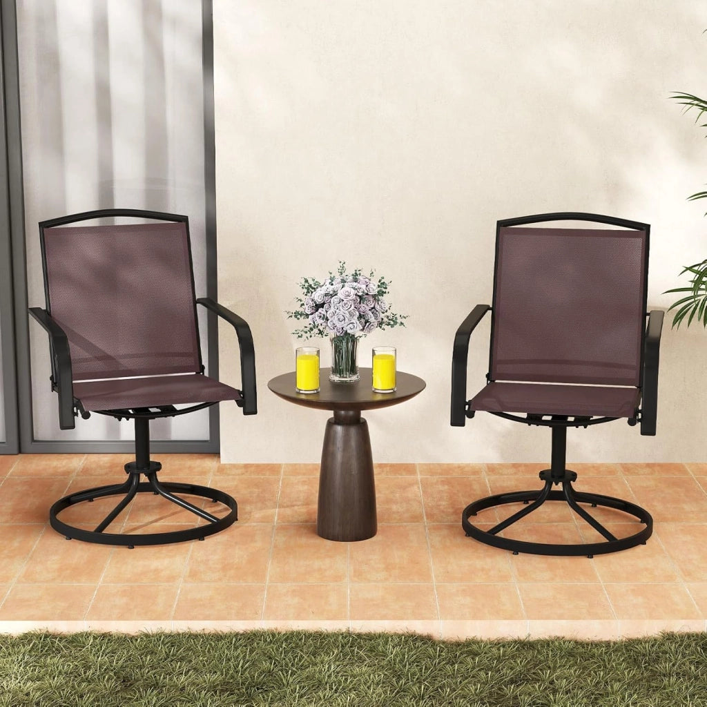 Set di 2 sedie a dondolo girevoli, poltrone con schienale alto, braccioli e tessuto traspirante, telaio in metallo, carico fino a 150 kg, sedie per patio, giardino, terrazza (marrone)