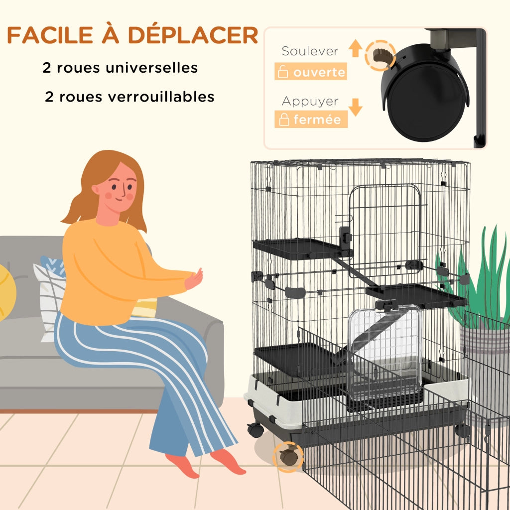 Gabbia per piccoli animali con 3 piani e 3 rampe ¨C zephmum ¨C metallo e PP nero