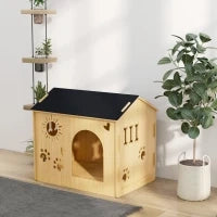 Cuccia per Cani da Interno con Struttura in Legno e Aperture a Forma di Zampa, Cuore e Ossa, Rovere